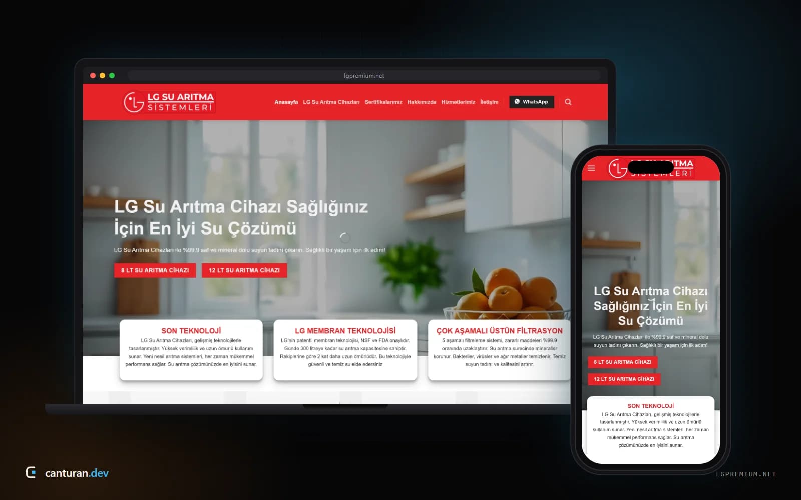 LG Su Arıtma Sistemleri web sitesinin masaüstü ve mobil görünümü