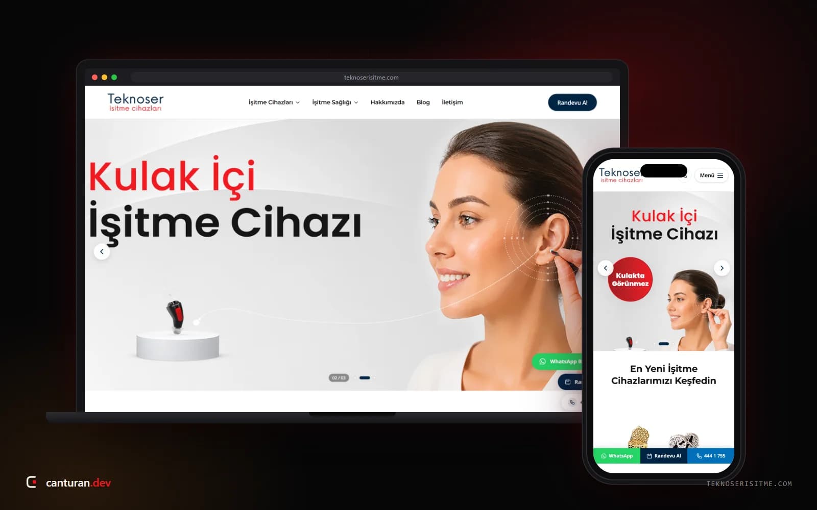 Teknoser İşitme’nin yeni web sitesinin masaüstü ve mobil görünümü
