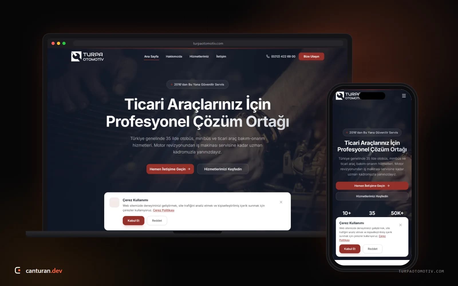 Turpa Otomotiv web sitesinin masaüstü ve mobil görünümü