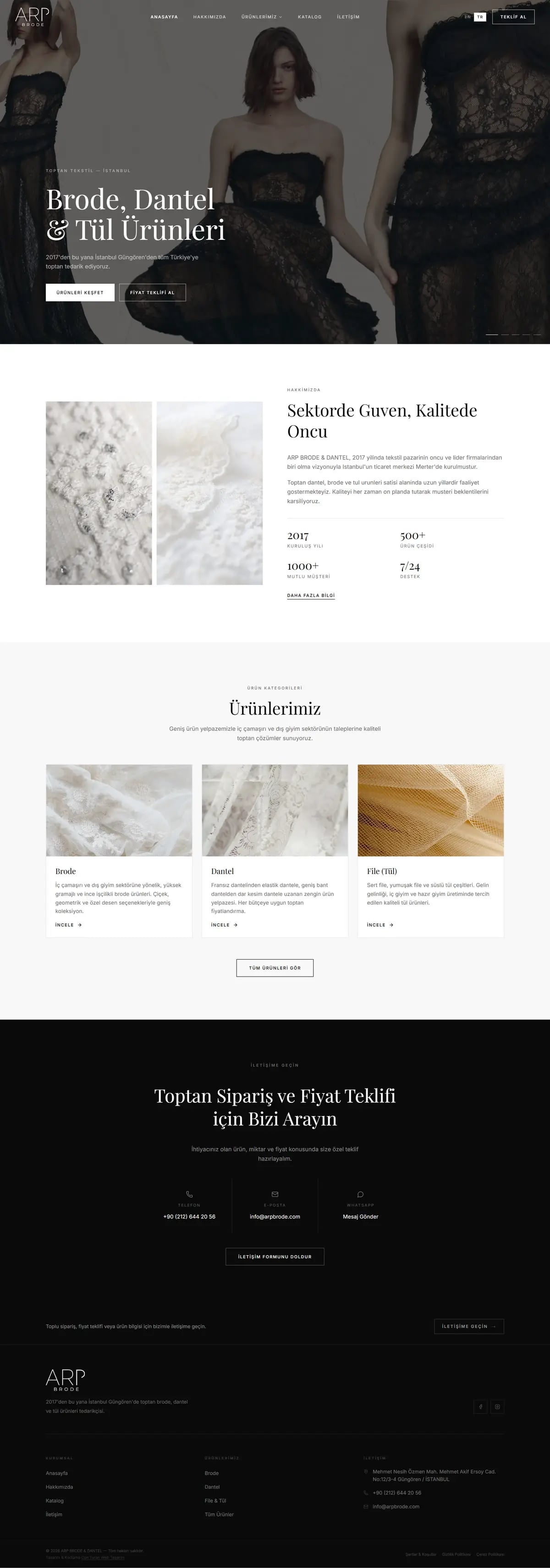 ARP Brode & Dantel — Home page, top to bottom