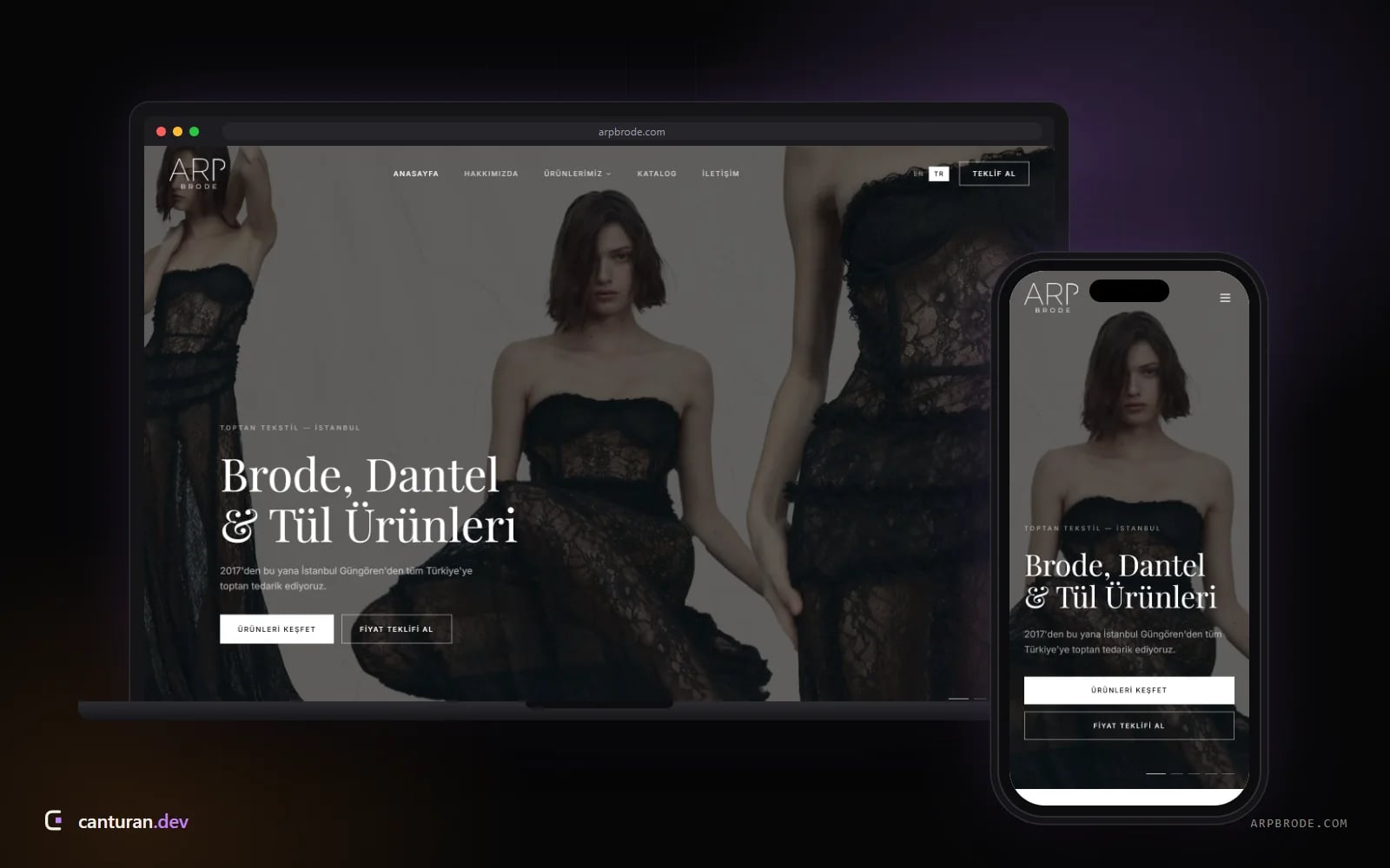 Desktop and mobile views of the ARP Brode & Dantel website