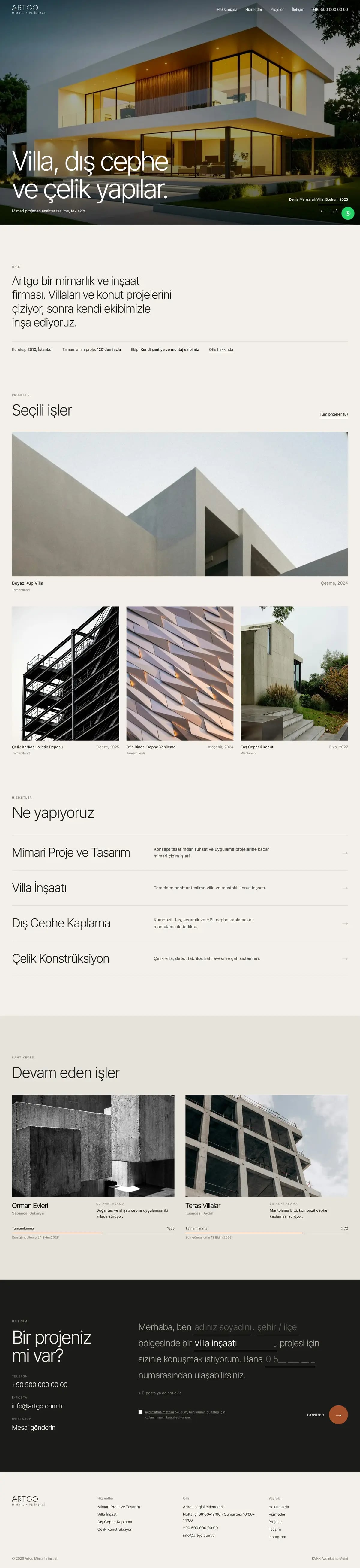 Artgo Mimarlık — Home page, top to bottom