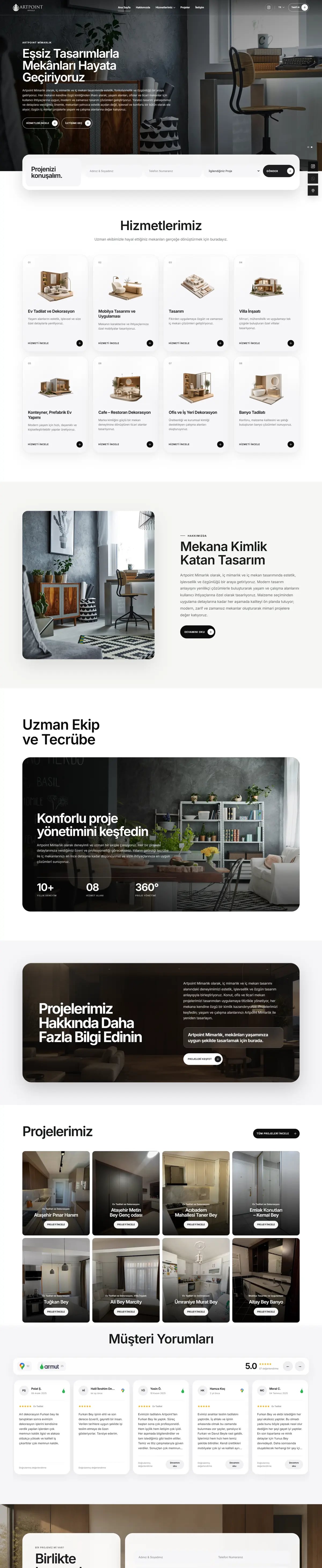 Artpoint Mimarlık — Home page, top to bottom