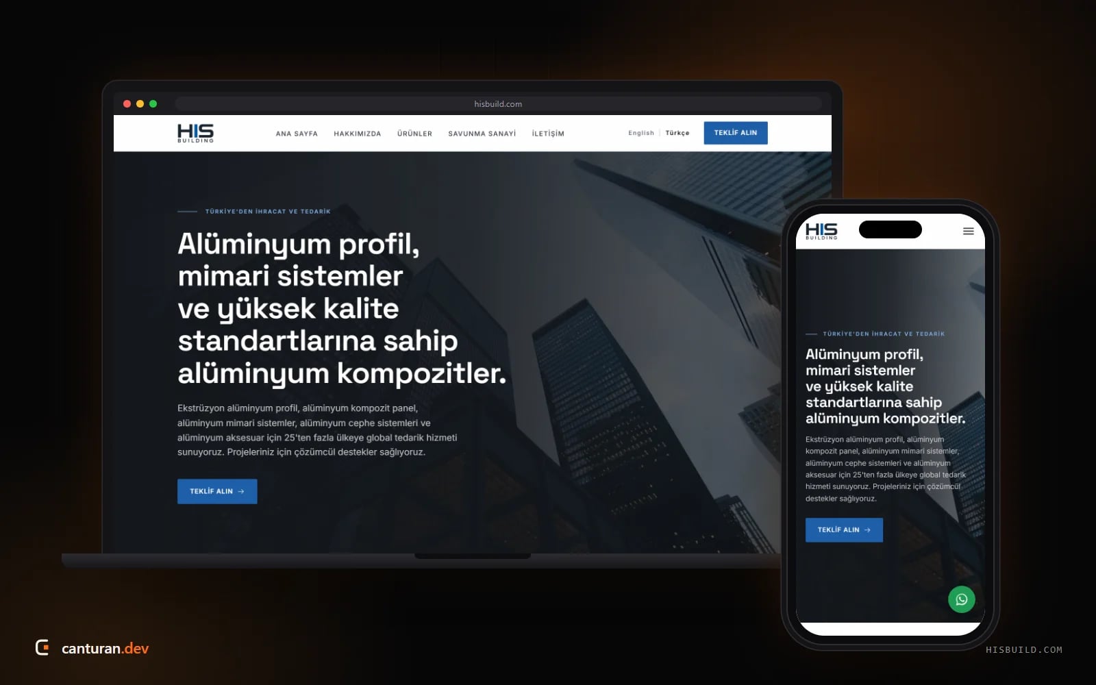 Desktop and mobile views of the HIS Building website