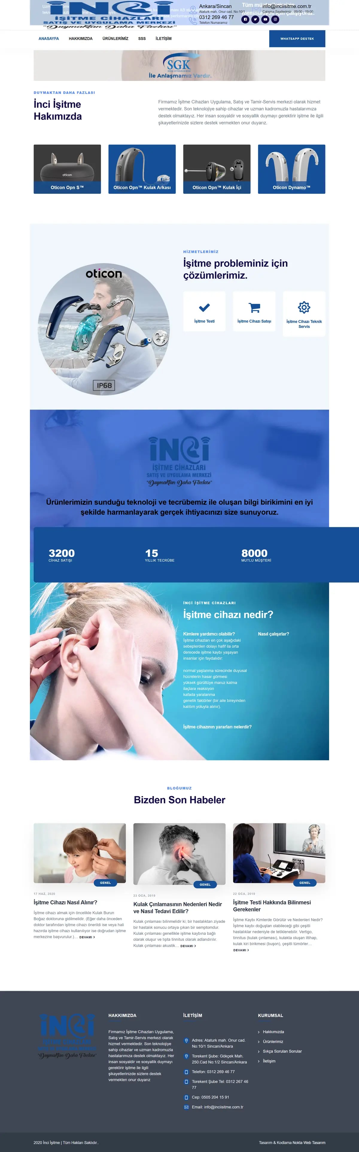 İnci İşitme — Home page, top to bottom
