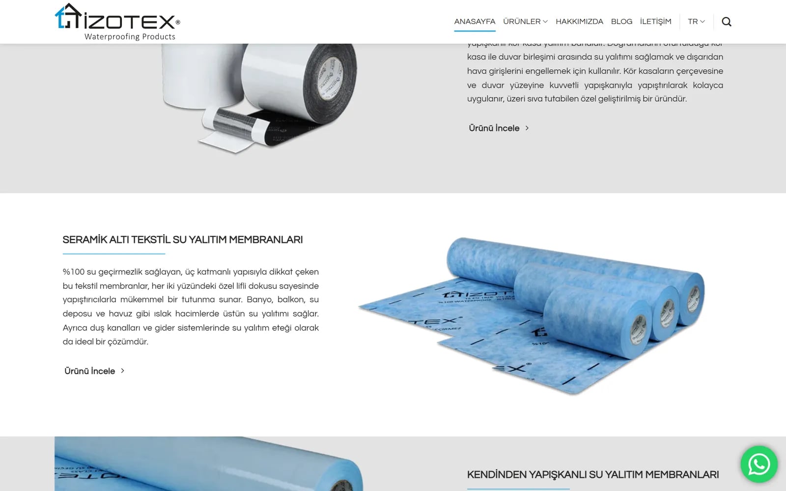 İzotex — Bereiche und Unterseiten