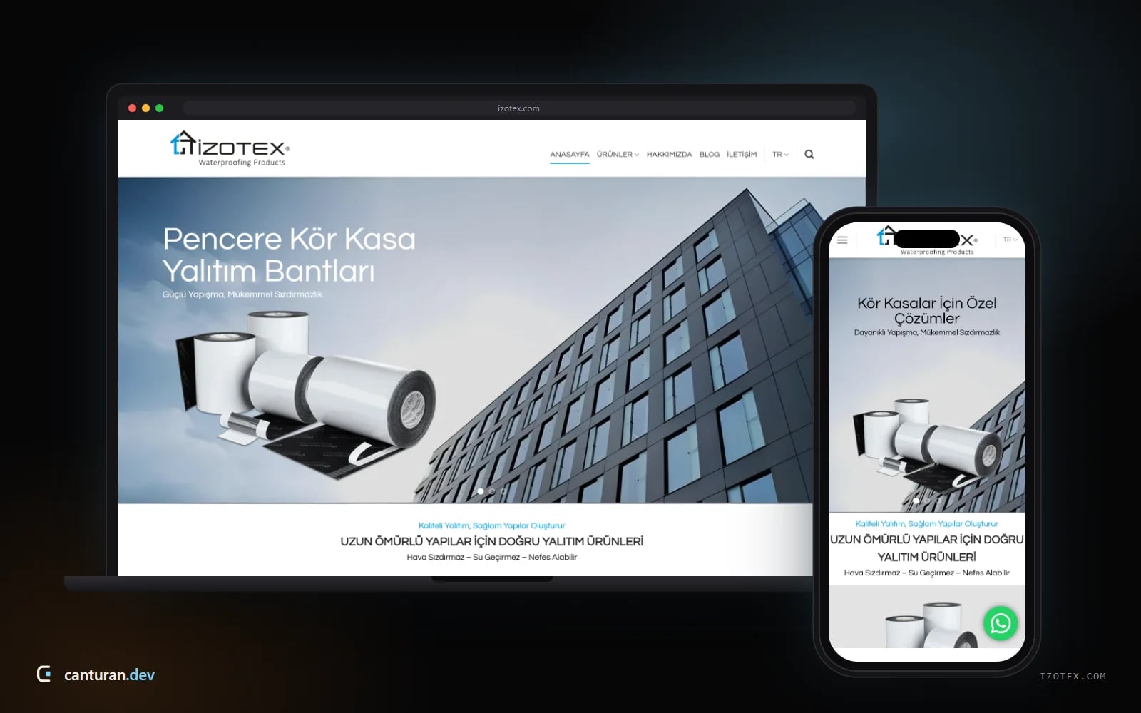 Desktop- und Mobilansicht der İzotex-Website