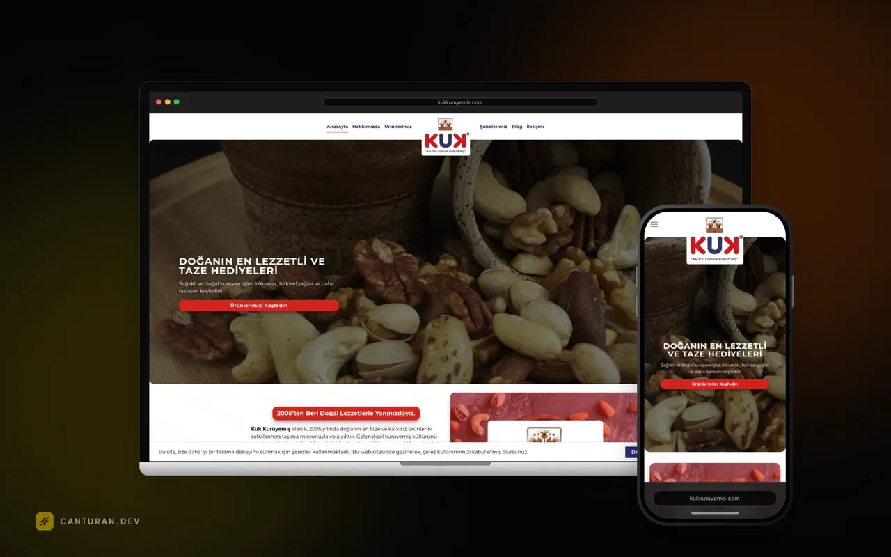 Desktop and mobile views of the Kuk Kuruyemiş website