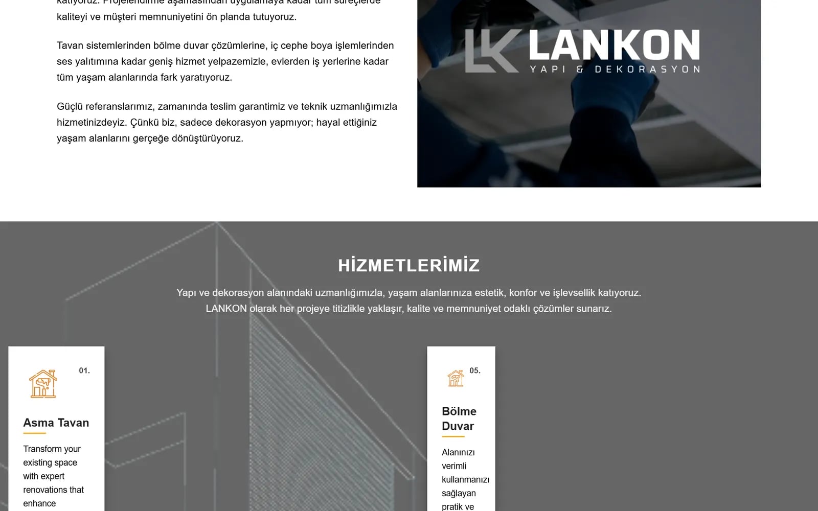 Lankon Yapı Dekorasyon — Bereiche und Unterseiten
