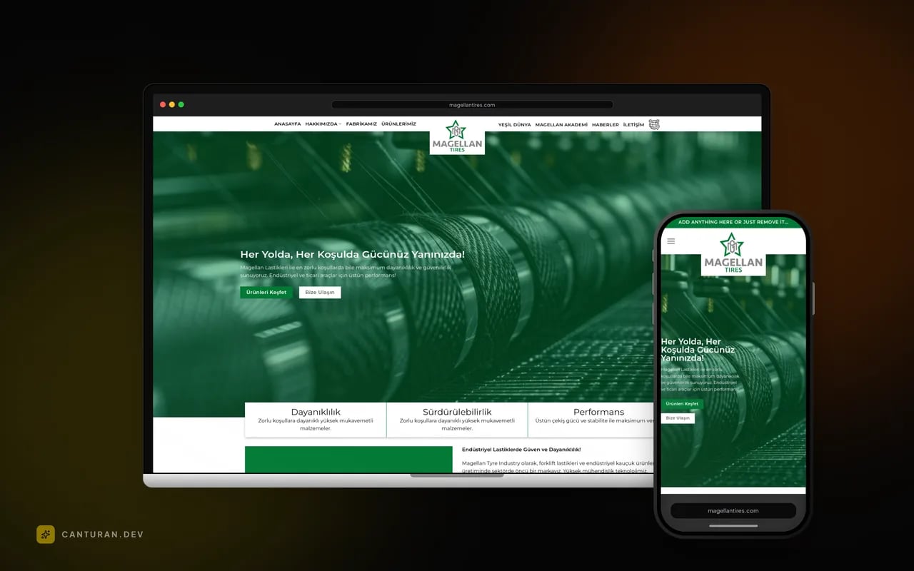 Desktop- und Mobilansicht der Magellan-Tires-Website