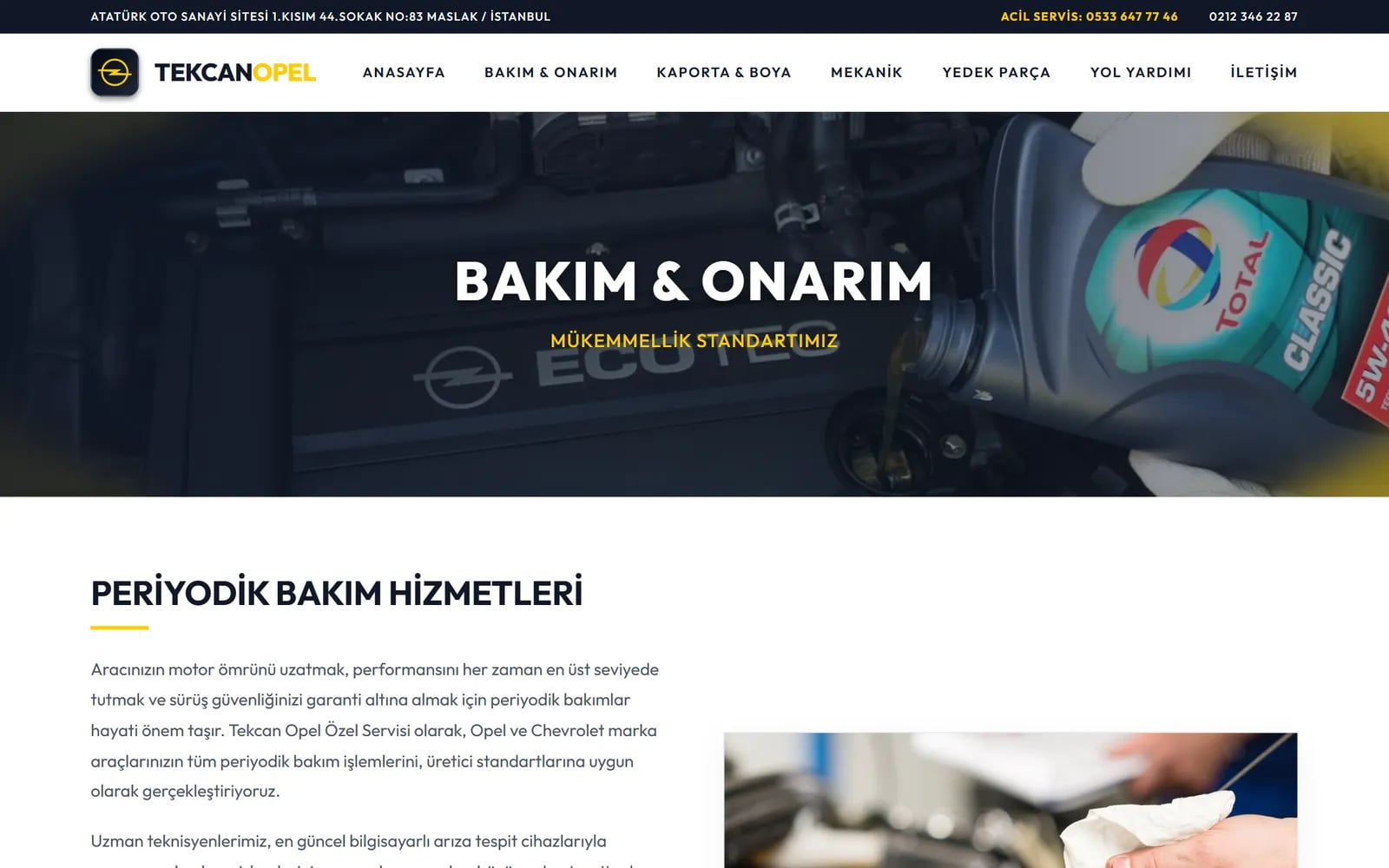Tekcan Opel Özel Servisi — Bereiche und Unterseiten