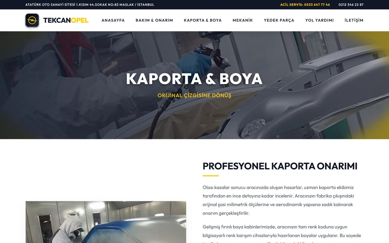 Tekcan Opel Özel Servisi — Bereiche und Unterseiten