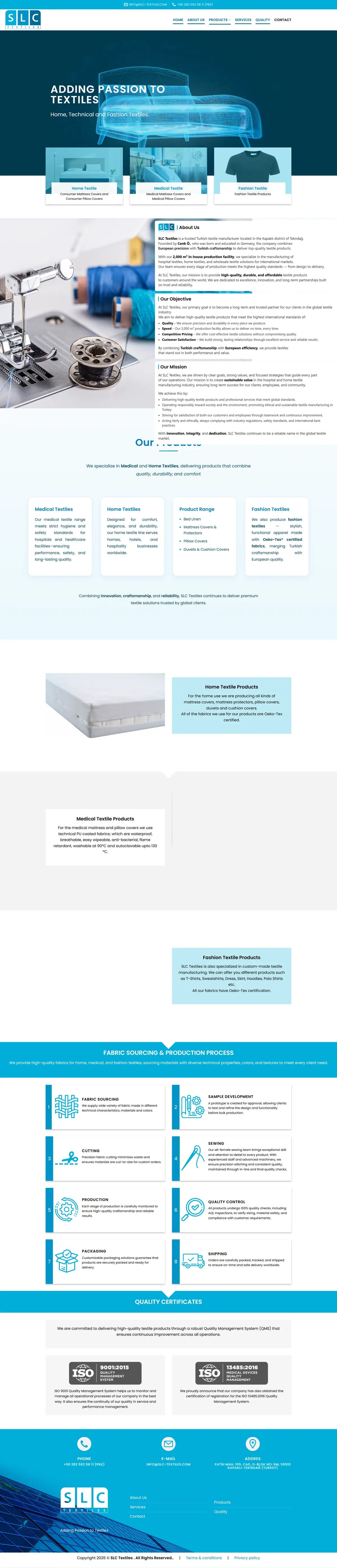 SLC Textiles — Startseite, von oben bis unten