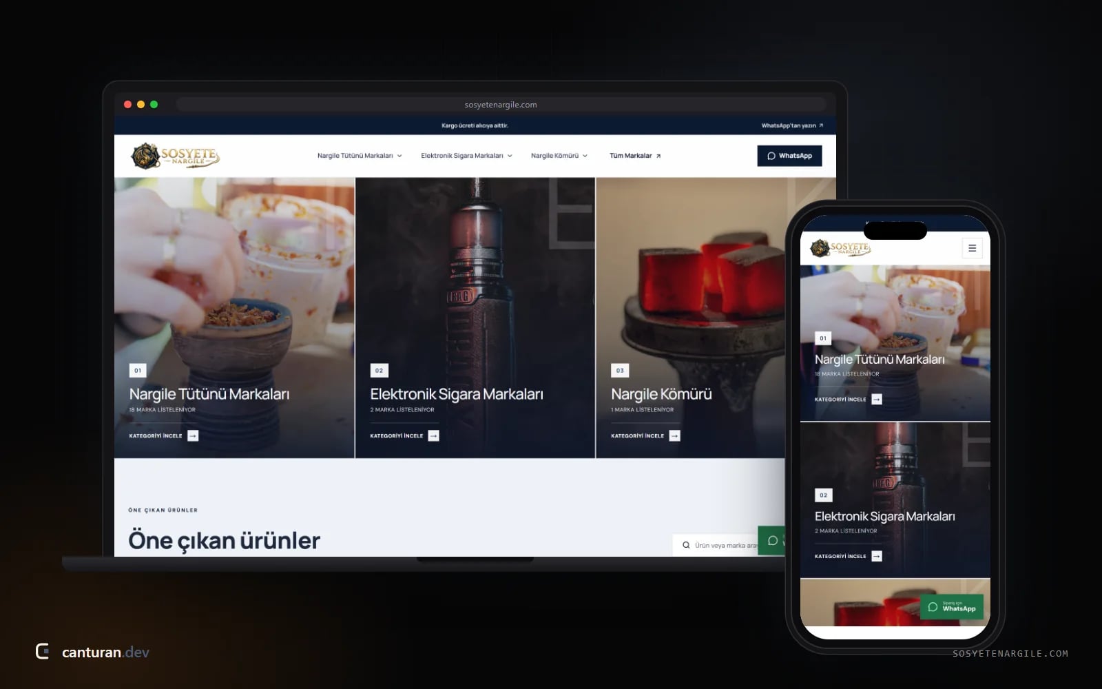 Desktop and mobile views of the Sosyete Nargile catalogue store