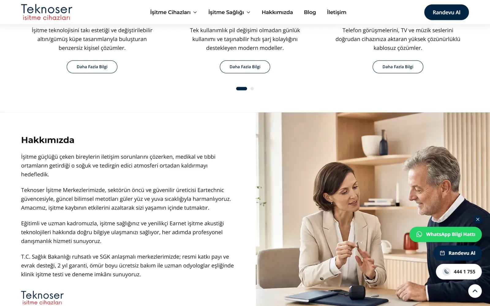 Teknoser İşitme Merkezleri — Bölümler ve iç sayfalar