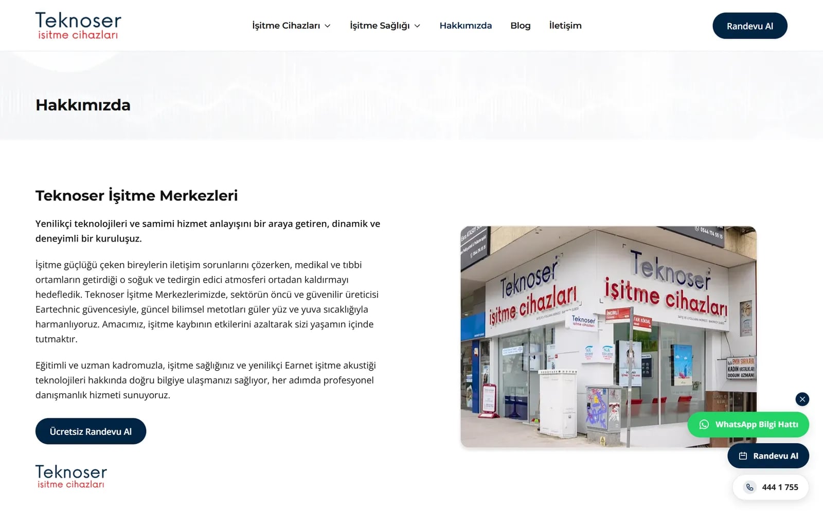 Teknoser İşitme Merkezleri — Bölümler ve iç sayfalar