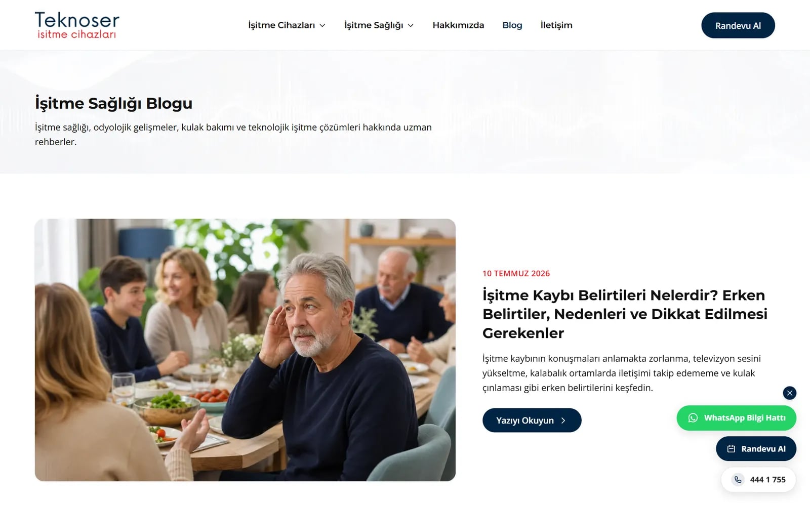 Teknoser İşitme Merkezleri — Bölümler ve iç sayfalar