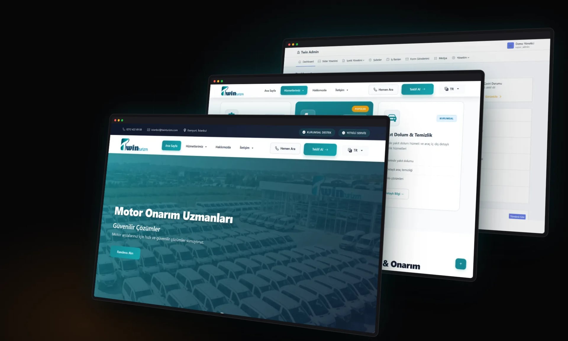 Twin Turizm — Bölümler ve iç sayfalar