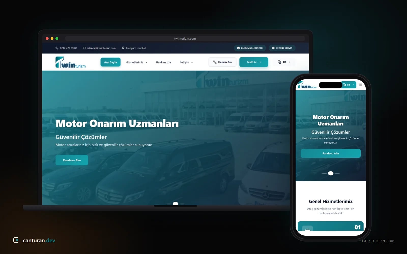 Twin Turizm kurumsal sitesinin masaüstü ve mobil görünümü