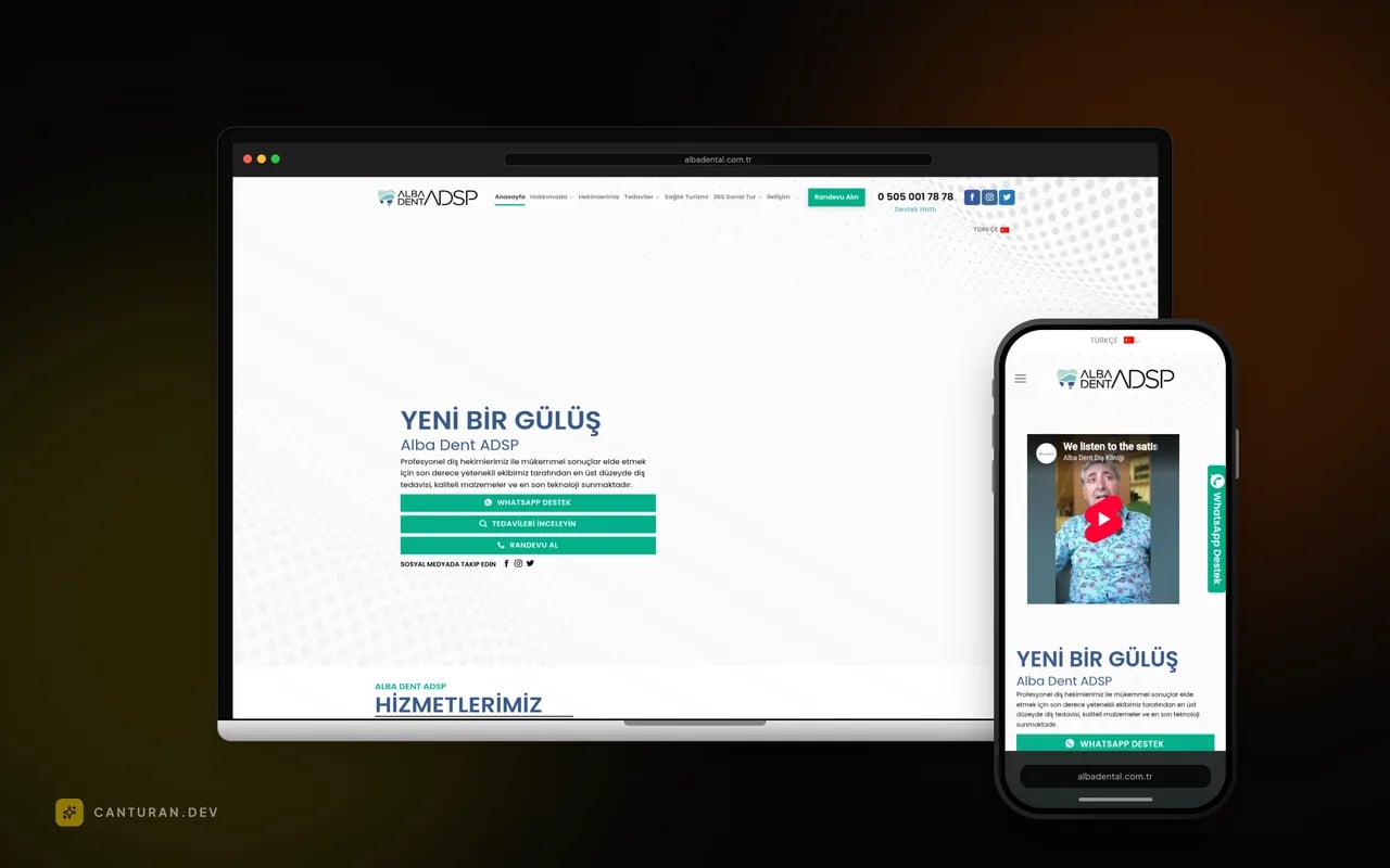 Desktop and mobile views of the Alba Dental website