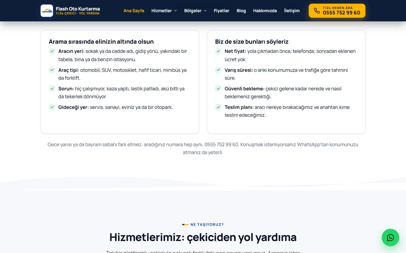 Flash Oto Kurtarma — Sections and inner pages