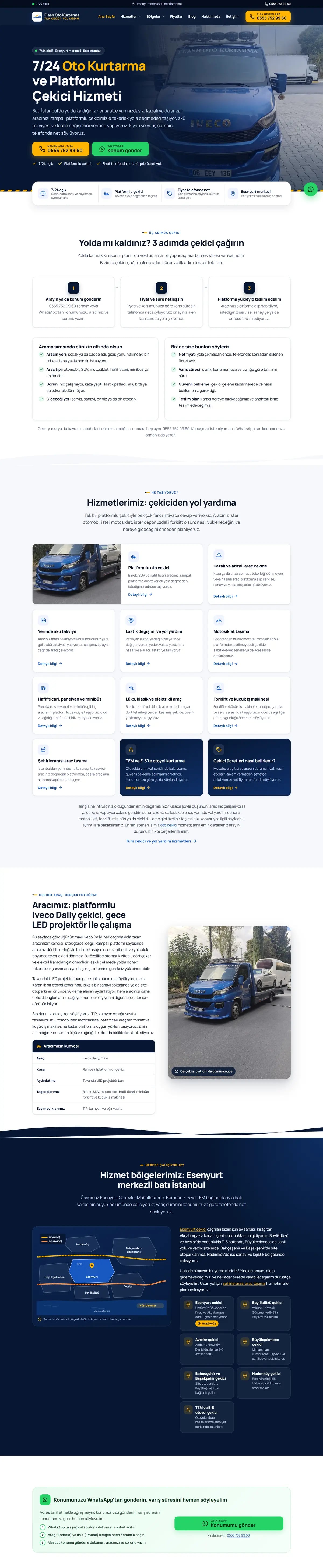 Flash Oto Kurtarma — Home page, top to bottom