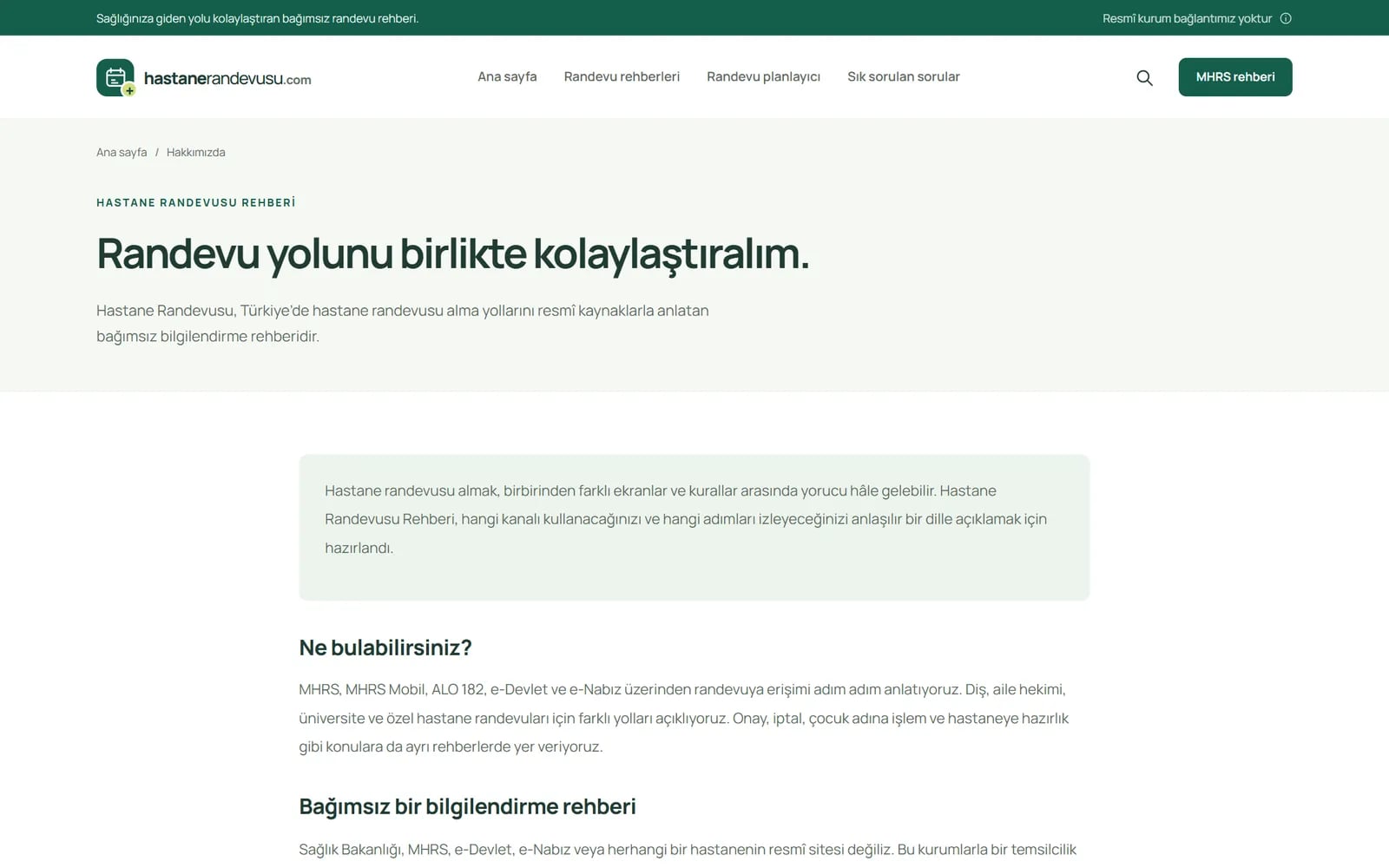 Hastane Randevusu Rehberi — Sections and inner pages