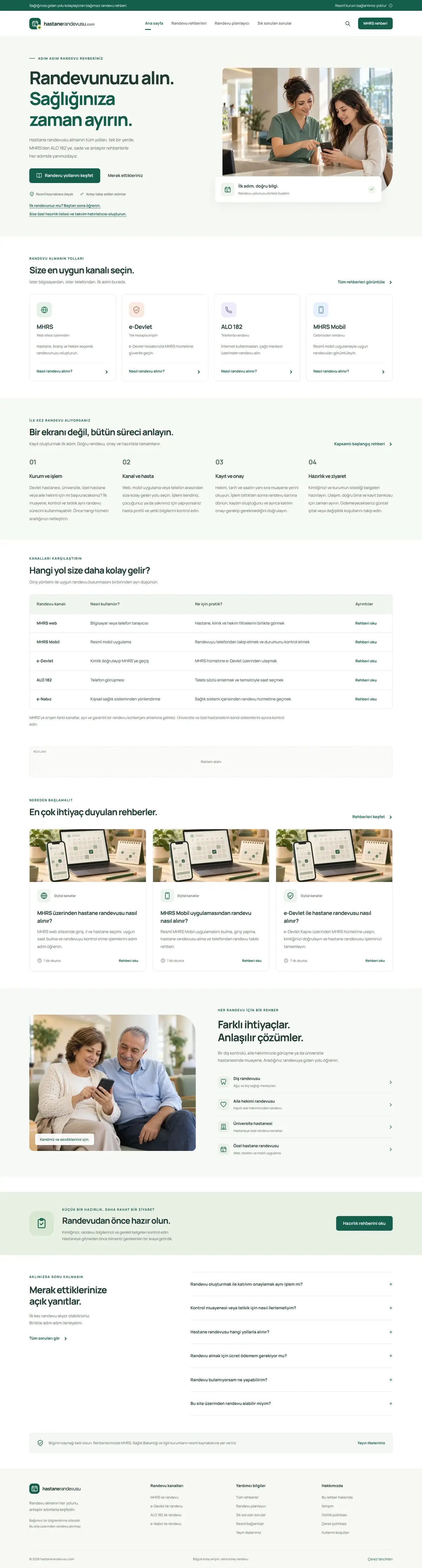 Hastane Randevusu Rehberi — Home page, top to bottom