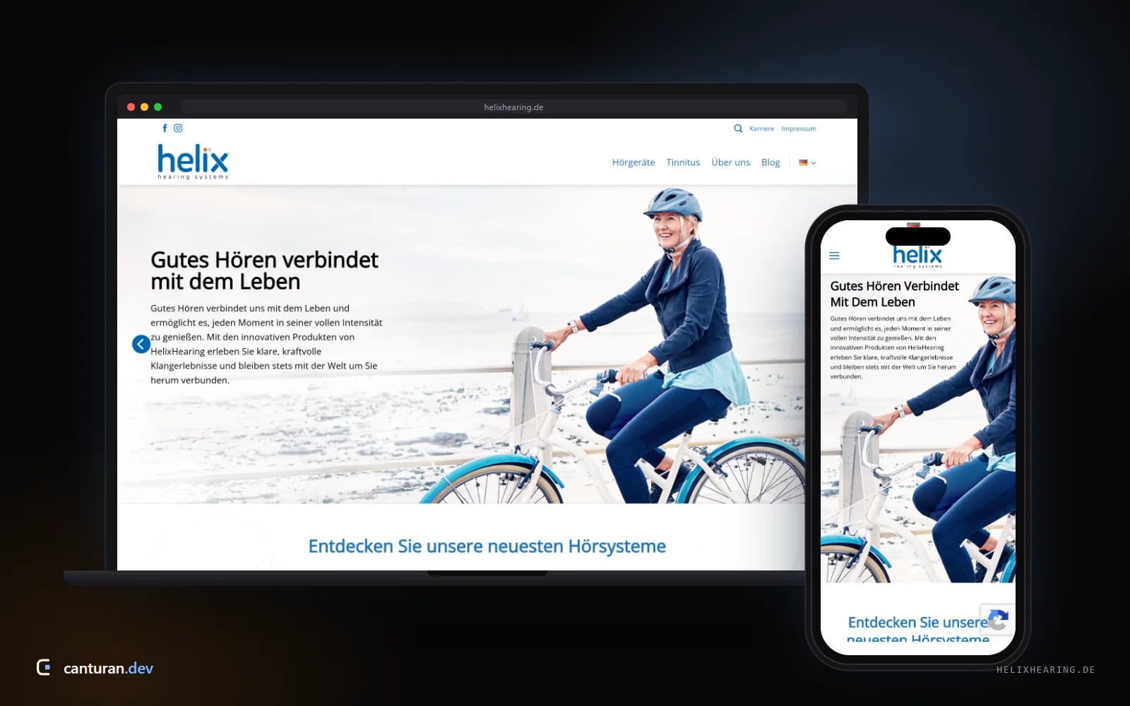 Desktop and mobile views of the Helix Hearing Germany website