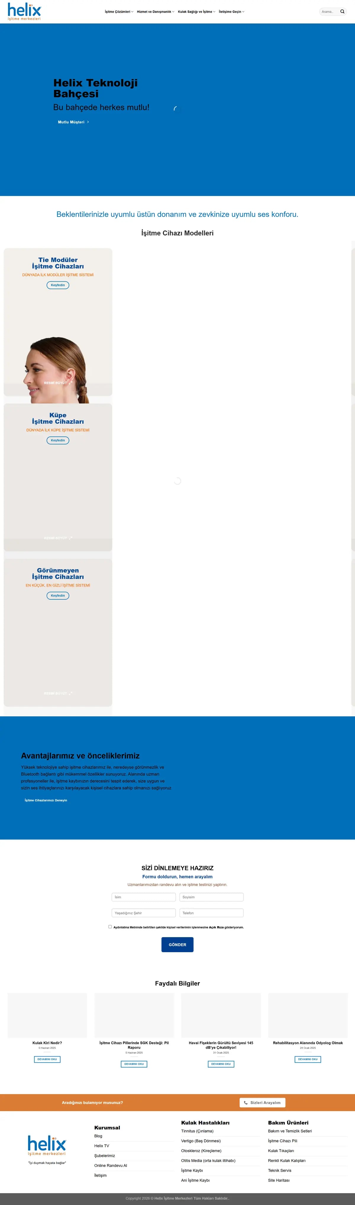 Helix İşitme — Home page, top to bottom