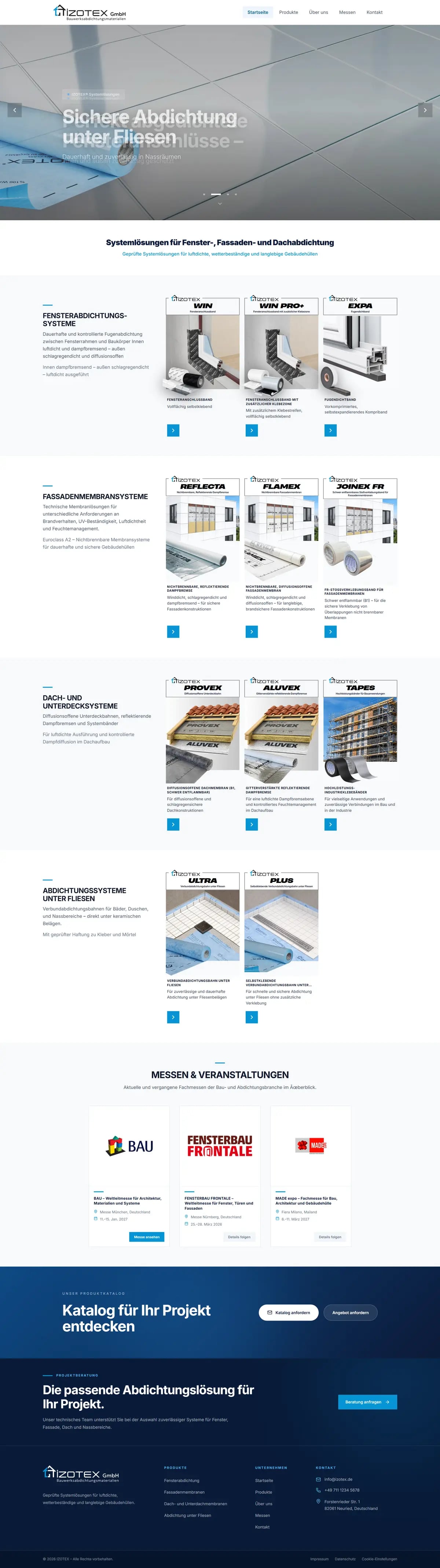 İzotex Germany — Home page, top to bottom