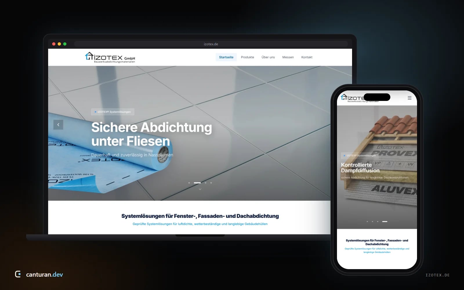 Desktop and mobile views of the İzotex Germany website