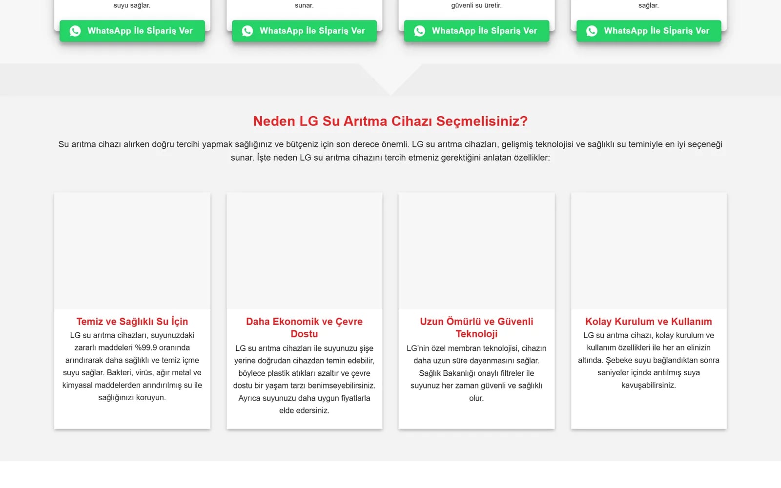 LG Su Arıtma Sistemleri — Sections and inner pages