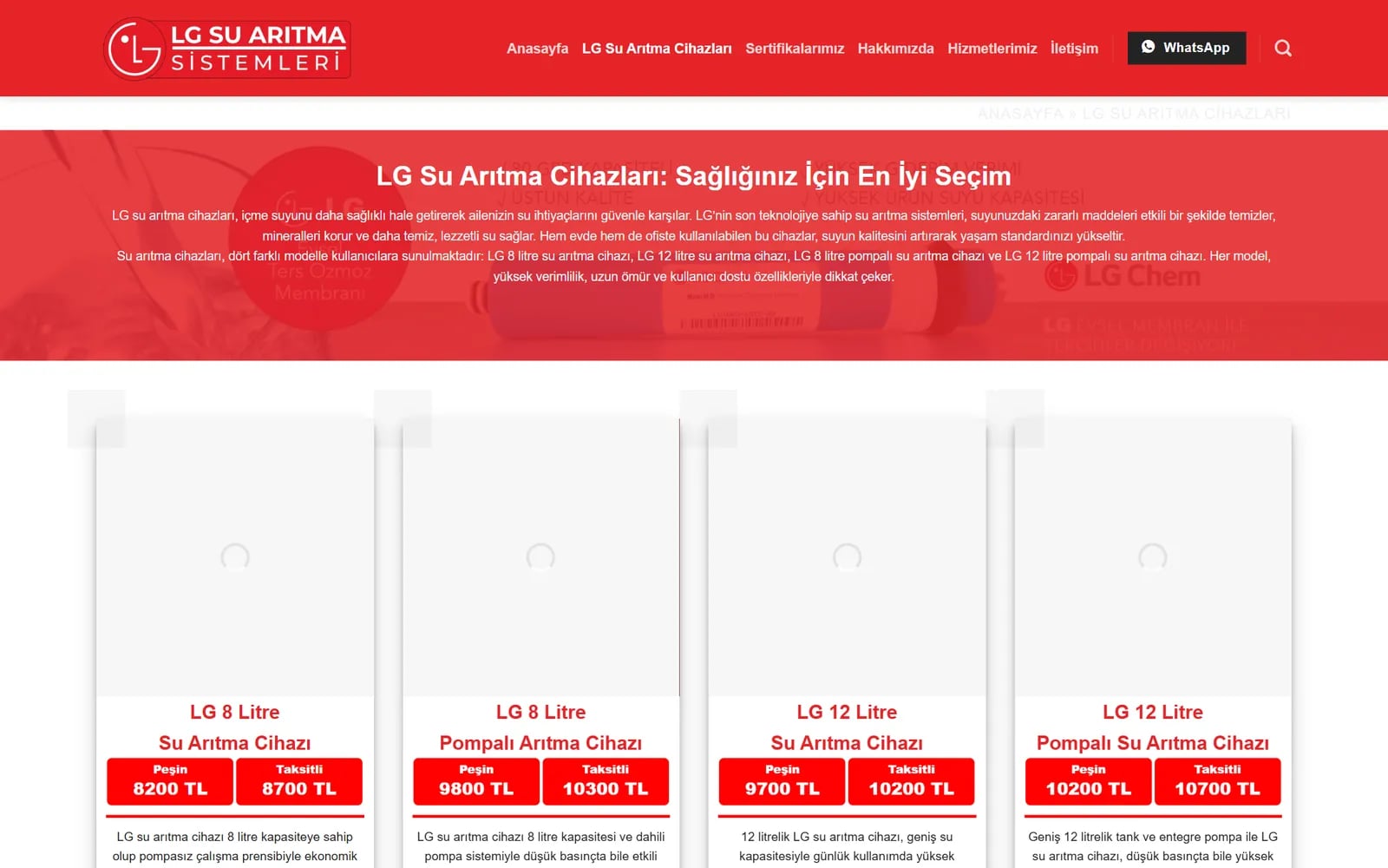LG Su Arıtma Sistemleri — Sections and inner pages