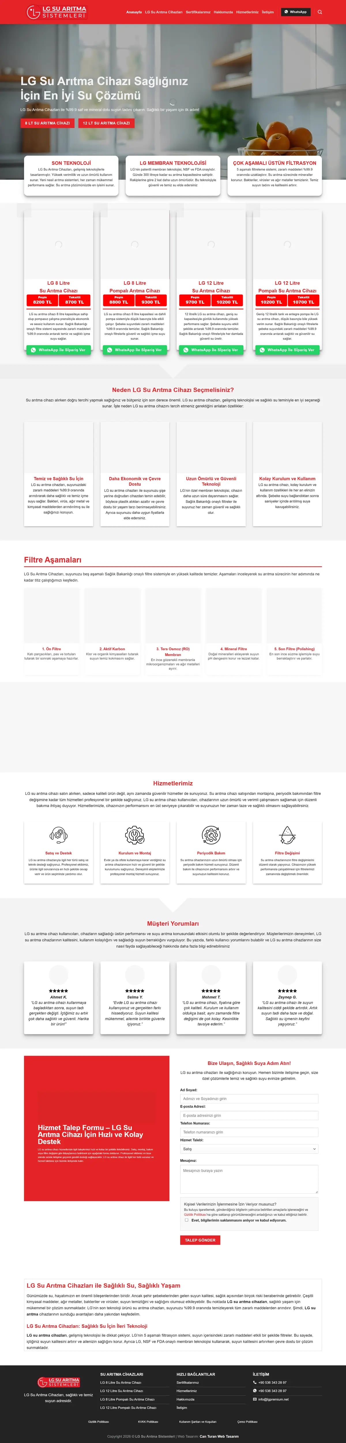 LG Su Arıtma Sistemleri — Home page, top to bottom