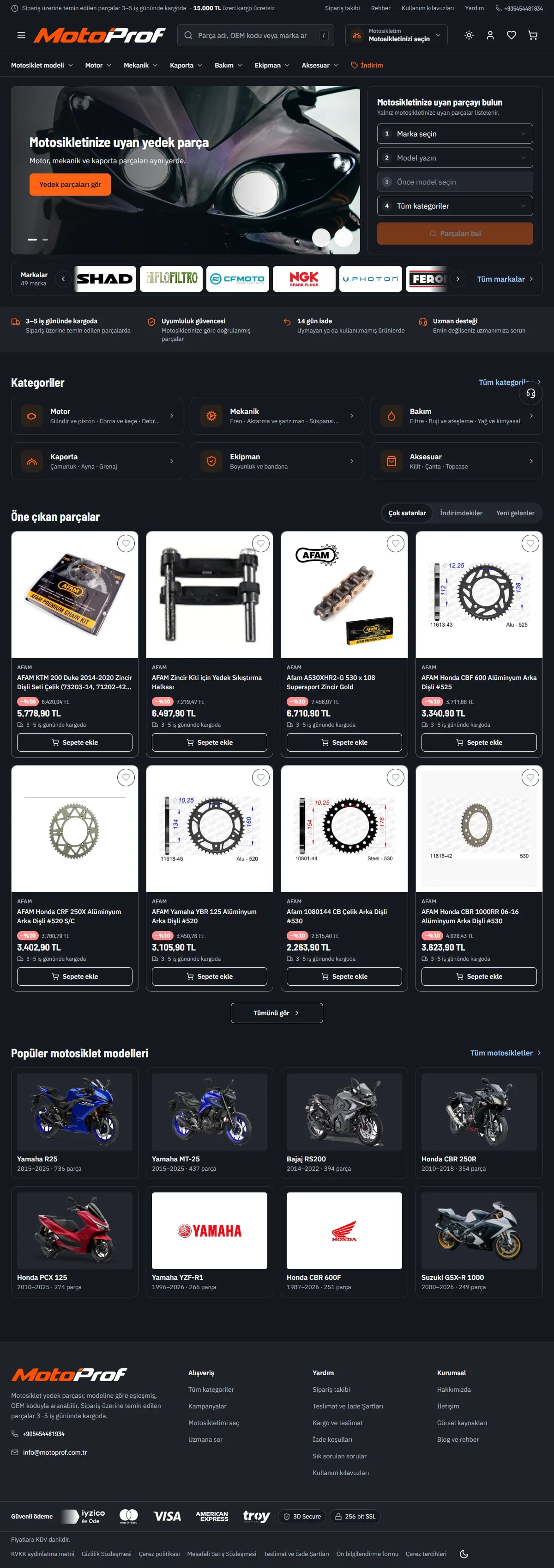 MotoProf — Home page, top to bottom