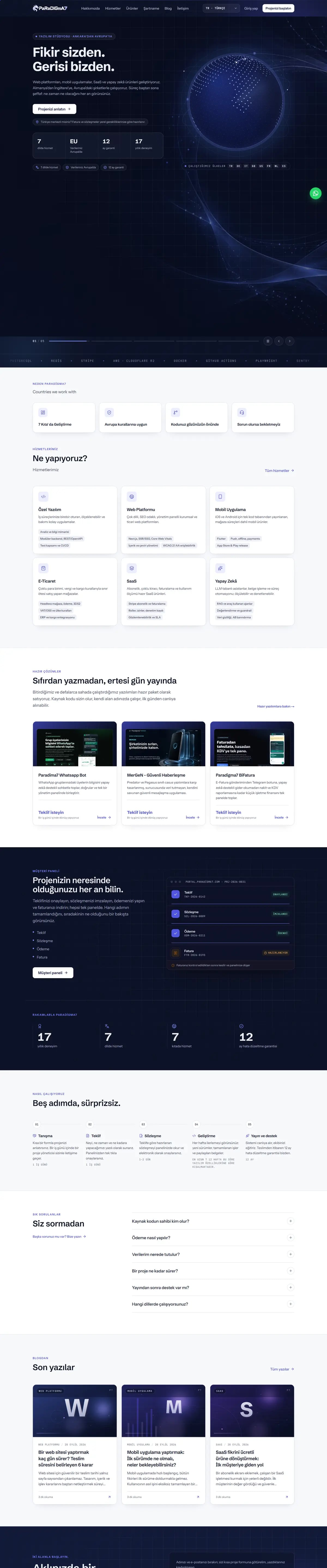 Paradigma7 — Home page, top to bottom
