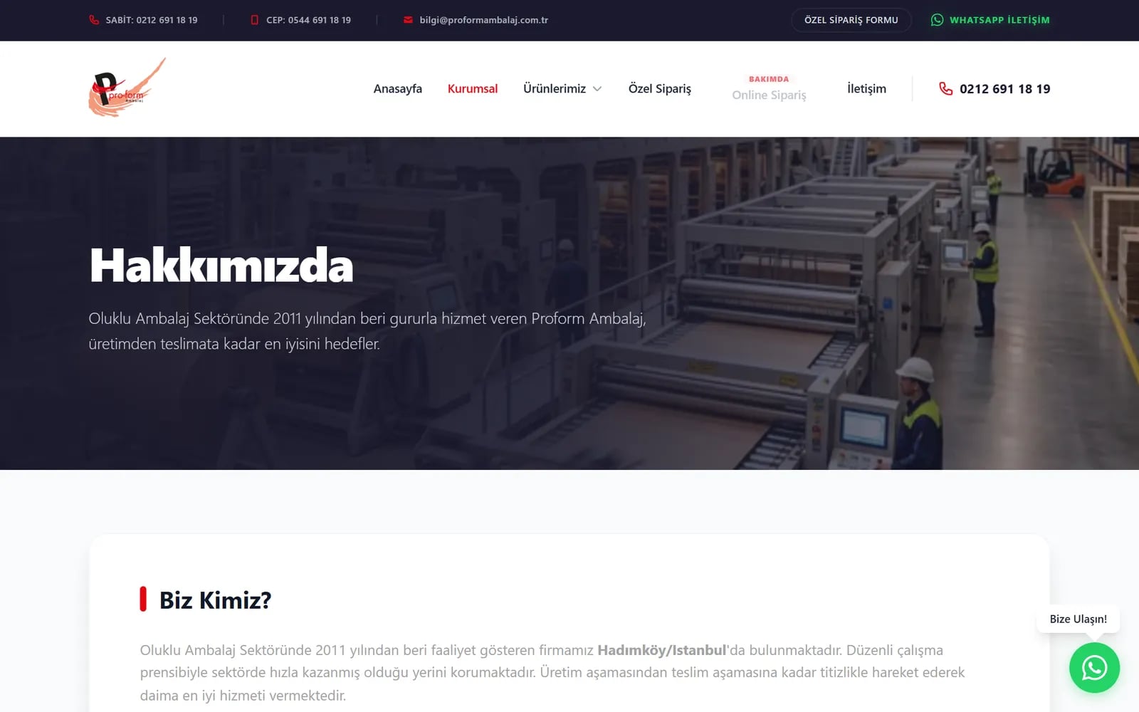 Proform Ambalaj — Sections and inner pages