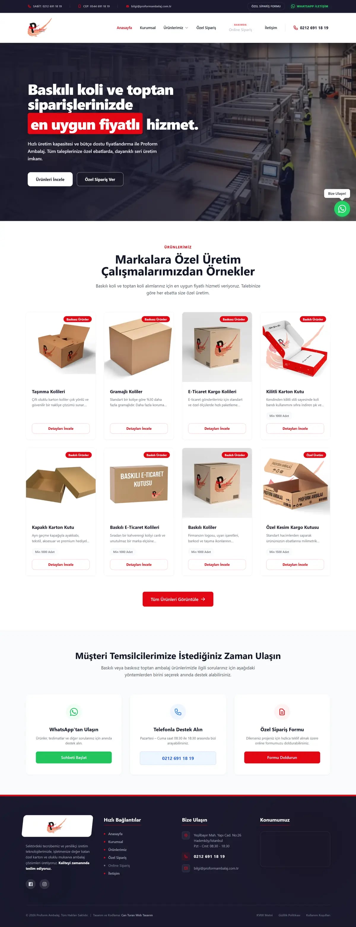 Proform Ambalaj — Home page, top to bottom