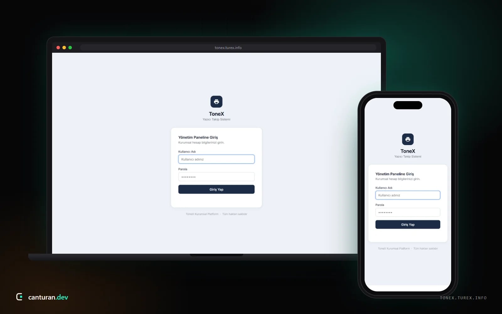 Web panel and desktop app of the ToneX printer tracking system