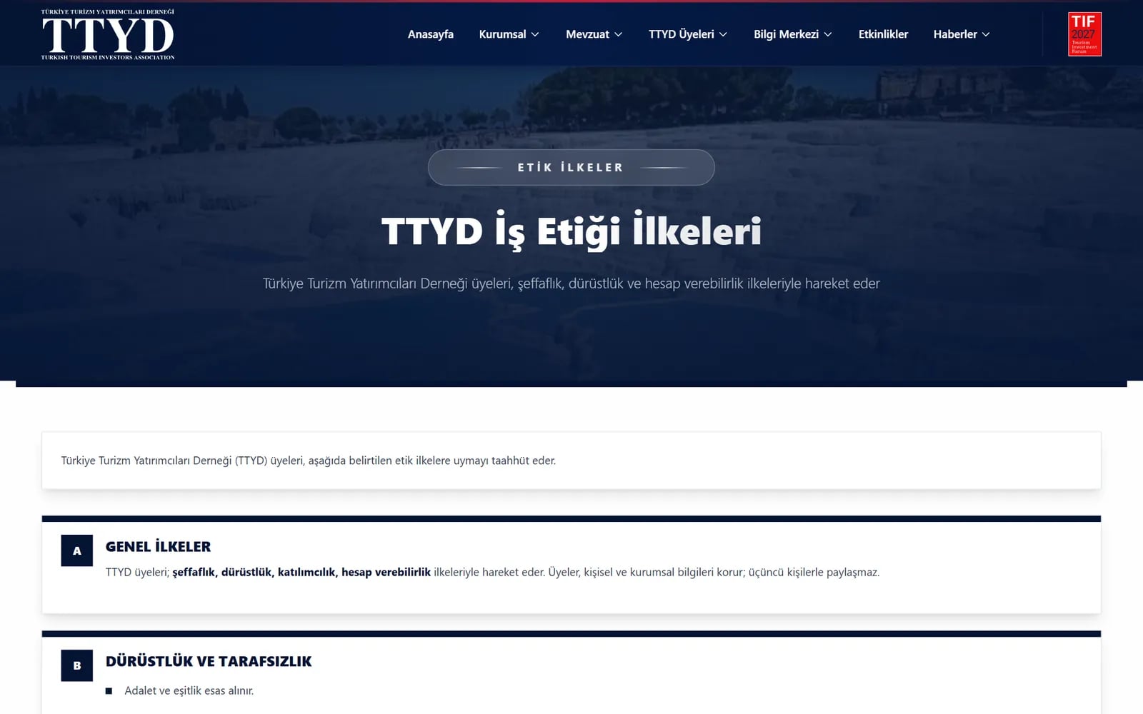 Türkiye Turizm Yatırımcıları Derneği (TTYD) — Sections and inner pages