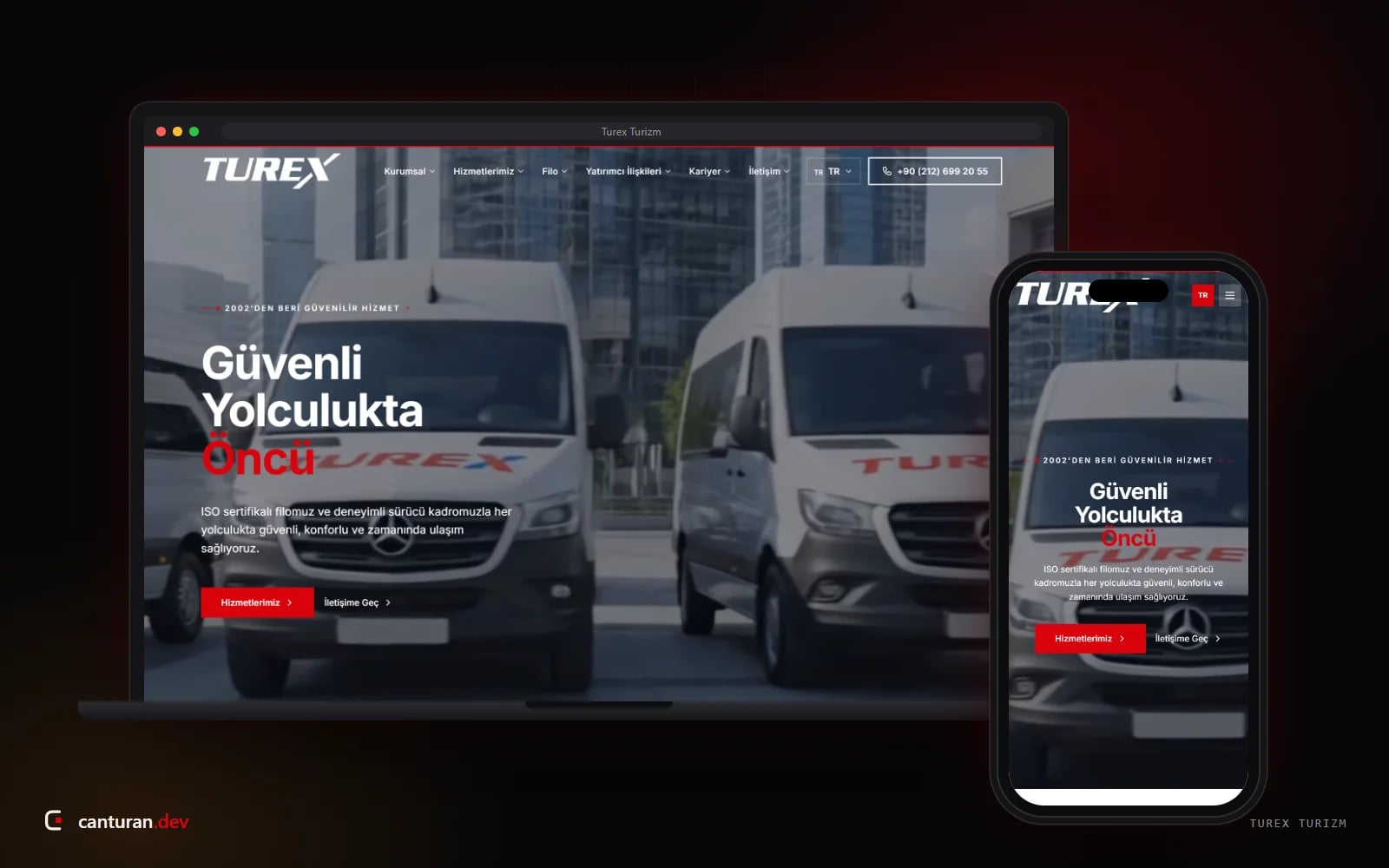 Desktop and mobile views of the new Turex Turizm website in development