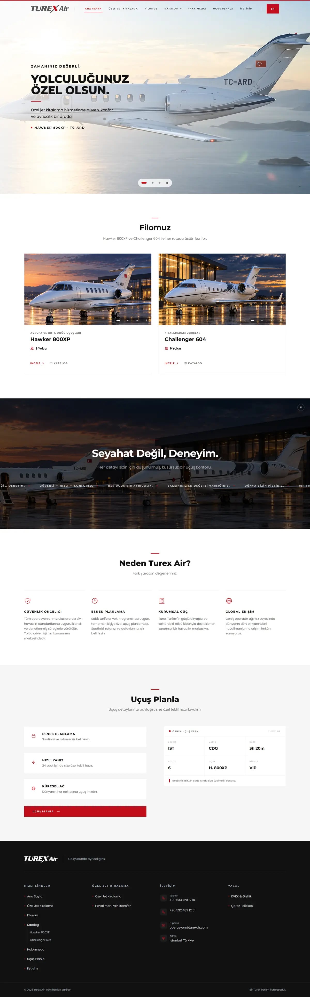 Turex Air — Home page, top to bottom