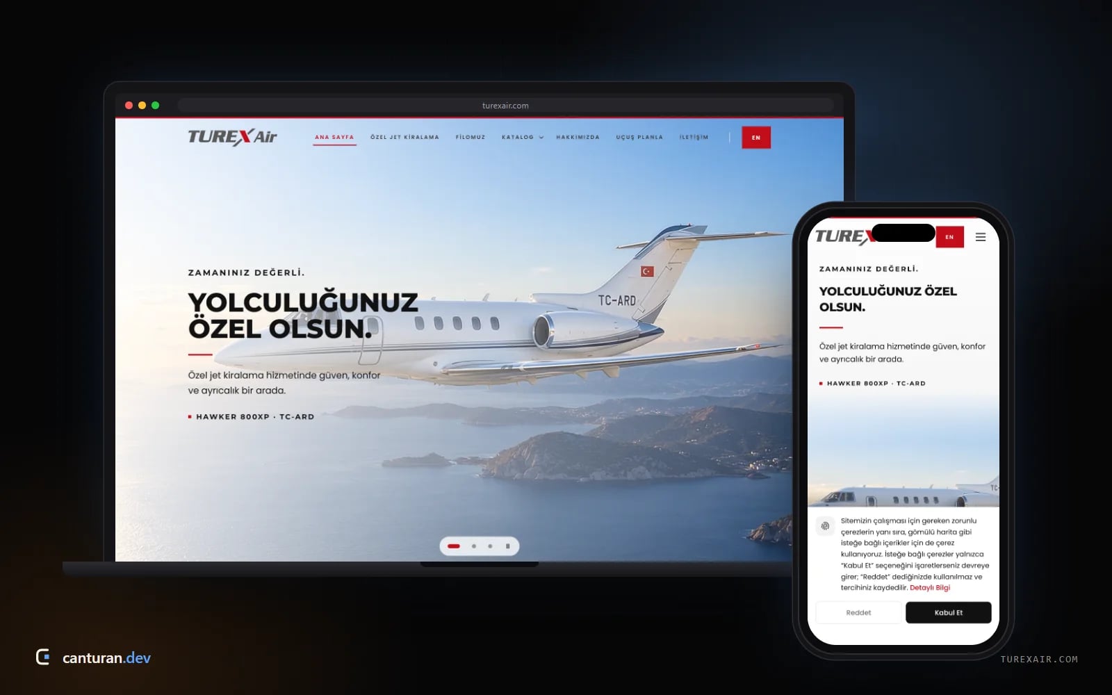Desktop and mobile views of the Turex Air website