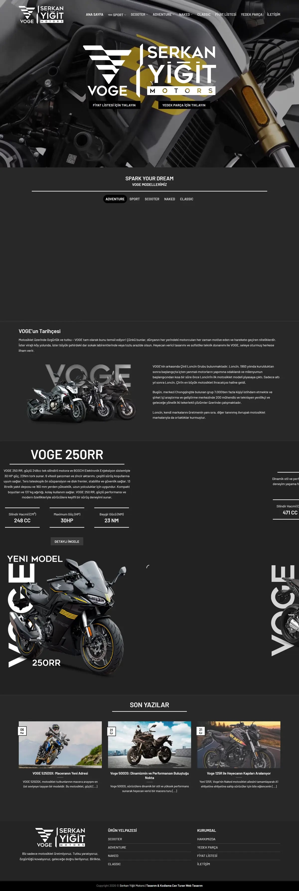 Serkan Yiğit Motors (VOGE) — Home page, top to bottom