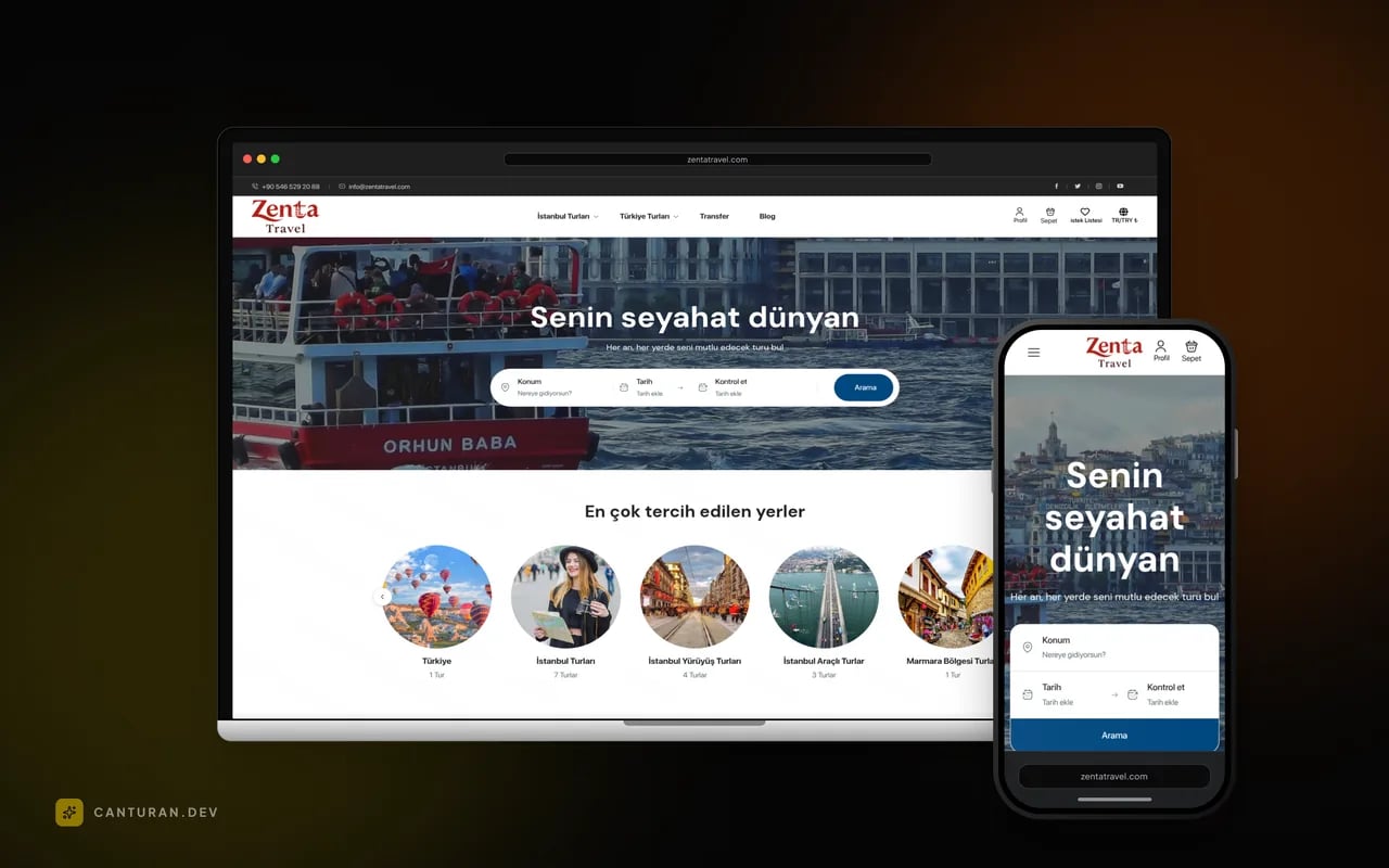 Desktop- und Mobilansicht der Zenta-Travel-Website